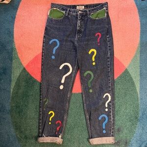 Vintage Guess Jeans 32 DIY Altered Upcycled Denim Triangle Logo Cuffed Tapered